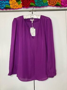 Joie Large 100% Silk Rich Purple Style N11-23716 MSRP $228 Long Sleeve Blouse